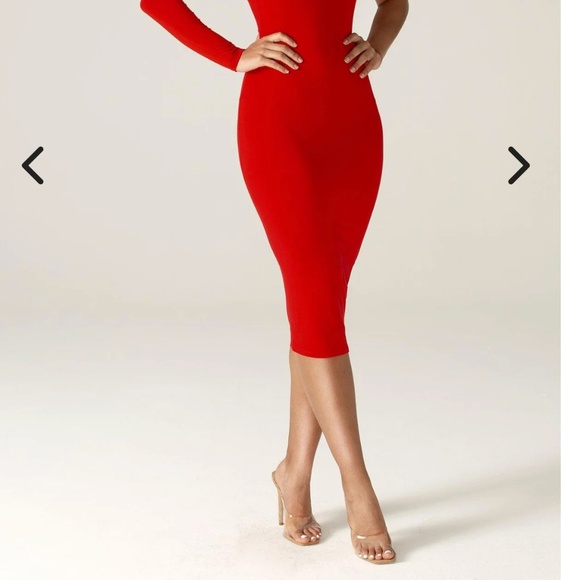 Red , one-sleeve bodycon dress - Picture 2 of 4